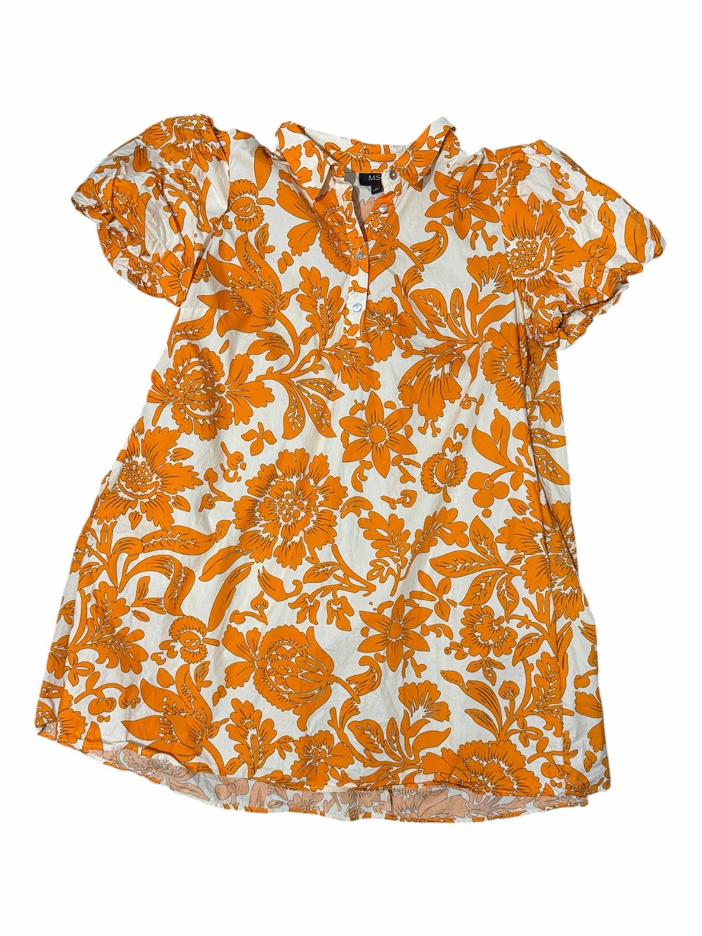 MSK Boho Orange Floral Puff Sleeve Flowy Dress